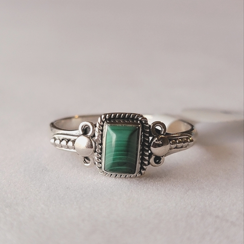 Malachite Sterling Silver Orion Ring Dainty Filigree Gemstone
